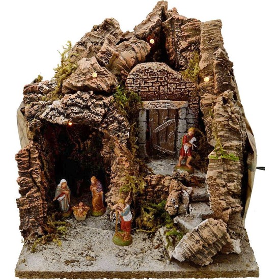 Complete nativity scene with statues and lights cm 25x20x25 h.
