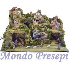 Pesebre completo con estatuas landi con molino y luces cm 80x50x50