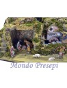 Presepe completo di statue landi con mulino e luci cm 80x50x50