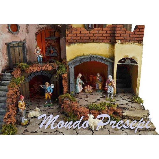 Complete nativity scene with statues, lights, and fountain cm 60x40x54 h