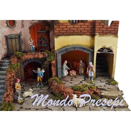 Belén completo con estatuas, luces y fuente cm 60x40x54 h