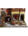 Complete nativity scene with statues, lights, and fountain cm 60x40x54 h