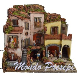 Complete nativity scene with statues, lights, and fountain cm 60x40x54 h