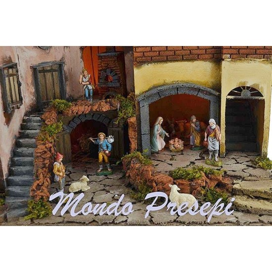 Complete nativity scene with statues, lights, and fountain cm 60x40x54 h