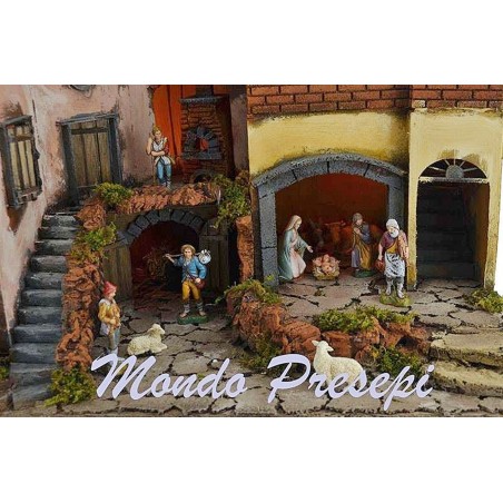 Complete nativity scene with statues, lights, and fountain cm 60x40x54 h