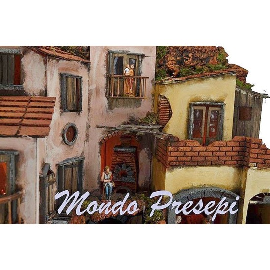 Presepe completo di statue luci e fontana 60x40 Mondo Presepi