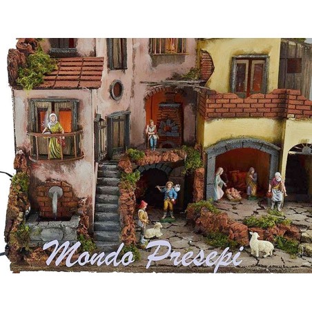 Complete nativity scene with statues, lights, and fountain cm 60x40x54 h