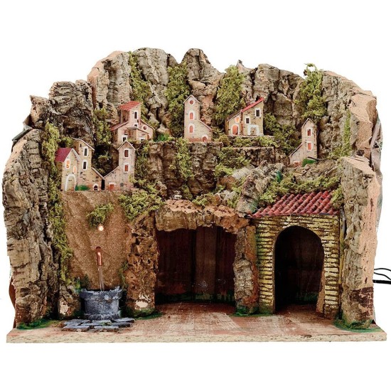 Pesebre con Fuente y luces cm 45x30x38 h. Mundo Pesebres