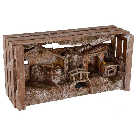 Pesebre con cabaña y taller cm 36x11x18 h