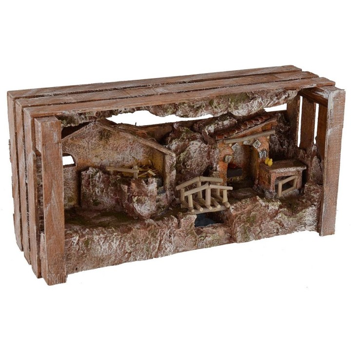 Pesebre con cabaña y taller cm 36x11x18 h