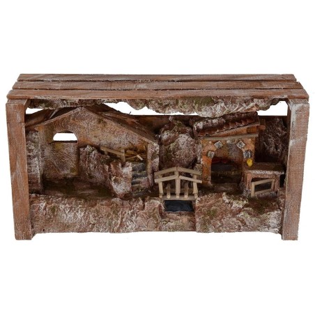 Pesebre con cabaña y taller de 36x11x18 cm h cabaña, en la