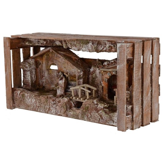 Pesebre con cabaña y taller cm 36x11x18 h