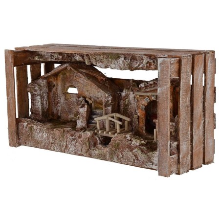 Nativity scene with hut and shop cm 36x11x18 h