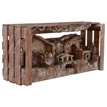 Pesebre con cabaña y taller de 36x11x18 cm h cabaña, en la