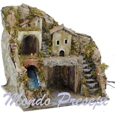 Nativity scene with a waterfall and lights cm 40x30x38