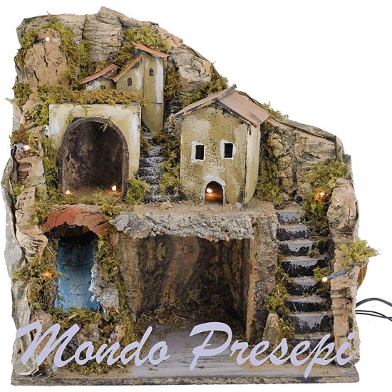 Nativity scene with a waterfall and lights cm 40x30x38