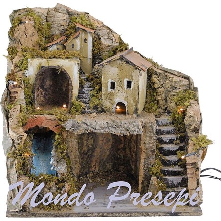 Nativity scene with a waterfall and lights cm 40x30x38