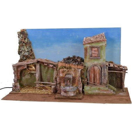 Pesebre con cielo y fuente funcionando cm 70x29x37 h
