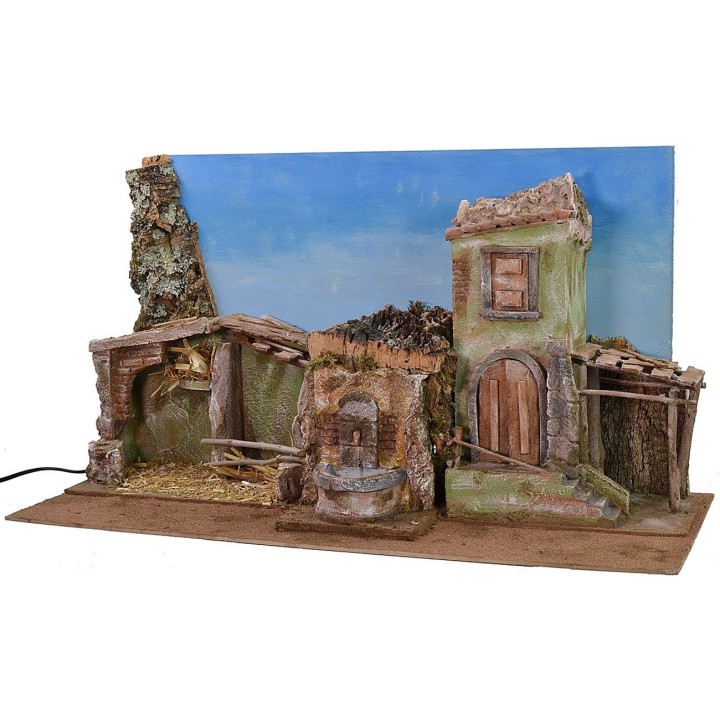 Nativity scene with sky and working fountain cm 70x29x37 h
