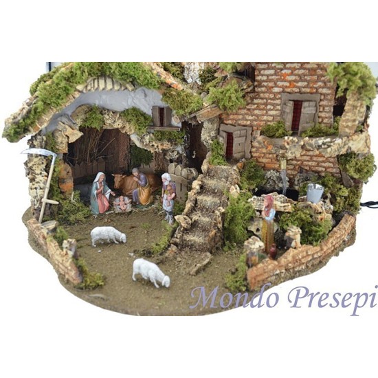 Nativity scene with the fountain and lights complete