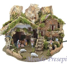 Nativity scene with the fountain and lights complete