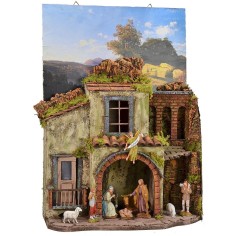 Pesebre con cuadro para colgar completo de estatuas Landi de