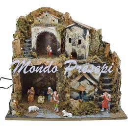 Presepe con statue Landi fontana e luci cm 42x35x38 h.
