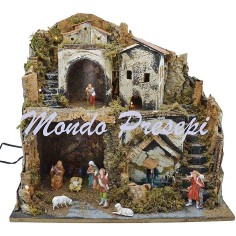 Belén con figuras Landi, fuente y luces de 42x35x38 cm h.