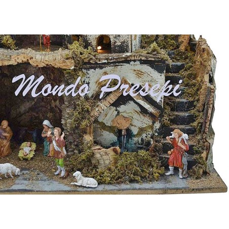 Nativity scene with statues, Landi and fountain lights cm