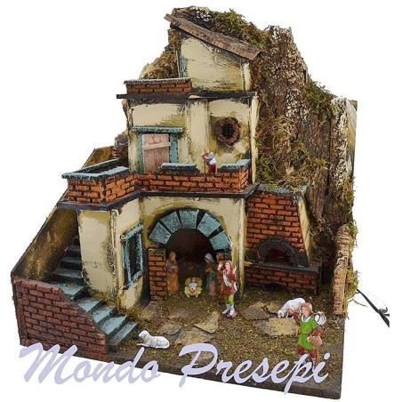 Nativity scene with statues Landi fire and lights cm 40x29x44 h.