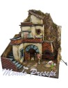 Nativity scene with Landi statues, fire and lights cm 40x29x44 h.