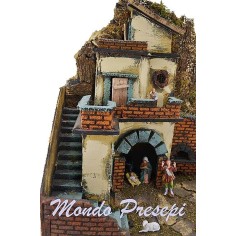 Presepe con statue Landi fuoco e luci cm 40x29x44 h. Mondo 2