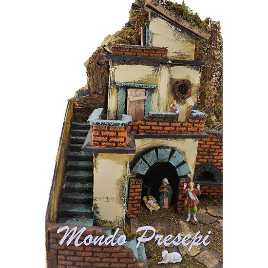 Presepe con statue Landi fuoco e luci cm 40x29x44 h. Mondo