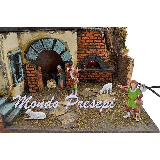 Presepe con statue Landi fuoco e luci cm 40x29x44 h. Mondo