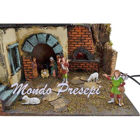 Presepe con statue Landi fuoco e luci cm 40x29x44 h. Mondo