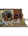 Nativity scene with Landi statues, fire and lights cm 40x29x44 h.