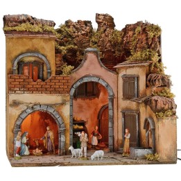 Pesebre iluminado completo de estatuas Landi Moranduzzo con