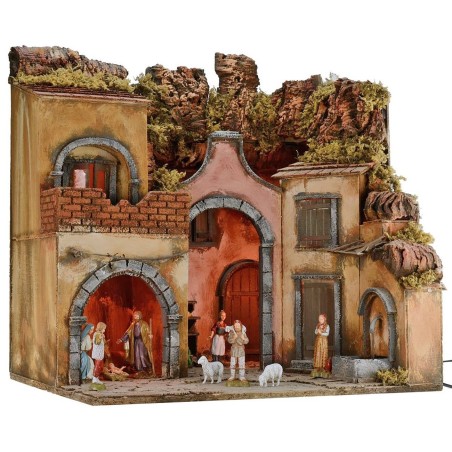 Nacimiento iluminado completo con estatuas Landi Moranduzzo con