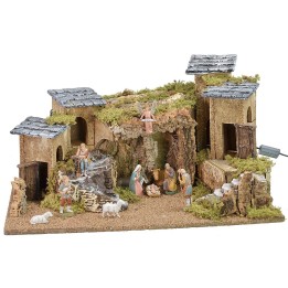 Pesebre iluminado completo con estatuas Landi cm 57x34x31,5 h