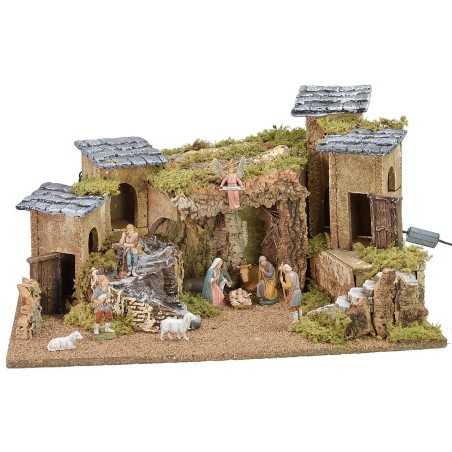 Belén iluminado completo con estatuas Landi de 57x34x31,5 cm h
