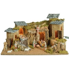 Pesebre iluminado completo con estatuas Landi cm 57x34x31,5 h 2