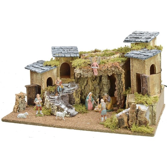 Pesebre iluminado completo con estatuas Landi cm 57x34x31,5 h