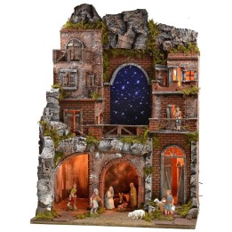 Presepe illuminato completo di statue Landi con cielo stellato