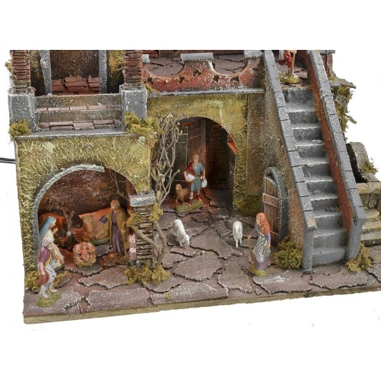 Illuminated nativity scene complete with Landi statues with