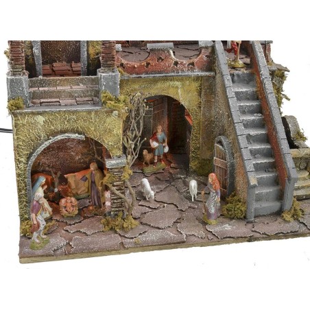Illuminated nativity scene complete with Landi statues with