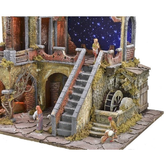Illuminated nativity scene complete with Landi statues with