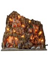 Belén iluminado completo con estatuas Landi y horno y cascada