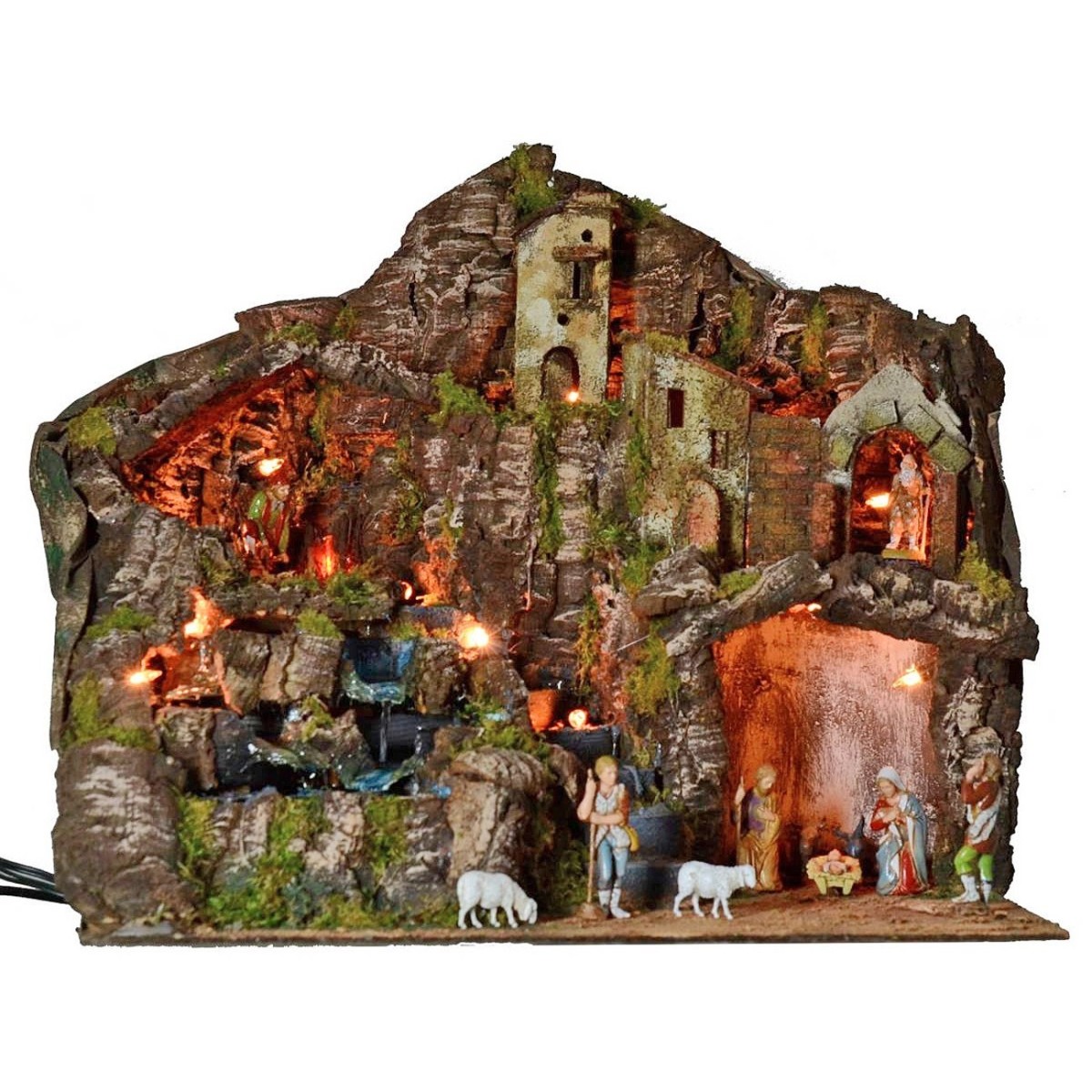 Illuminated nativity scene complete with Landi