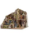 Presepe illuminato completo di statue Landi con fuoco e cascata