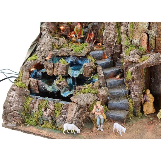 Illuminated nativity scene complete with Landi statues with